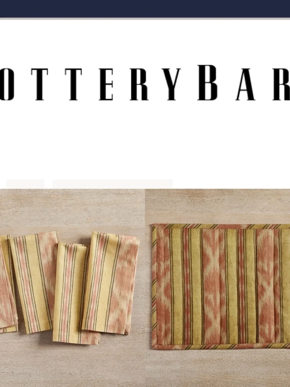 Pottery Barn Parker Stripe Ikat Quilted 4 Placemats + 4 Matching Napkins NWT